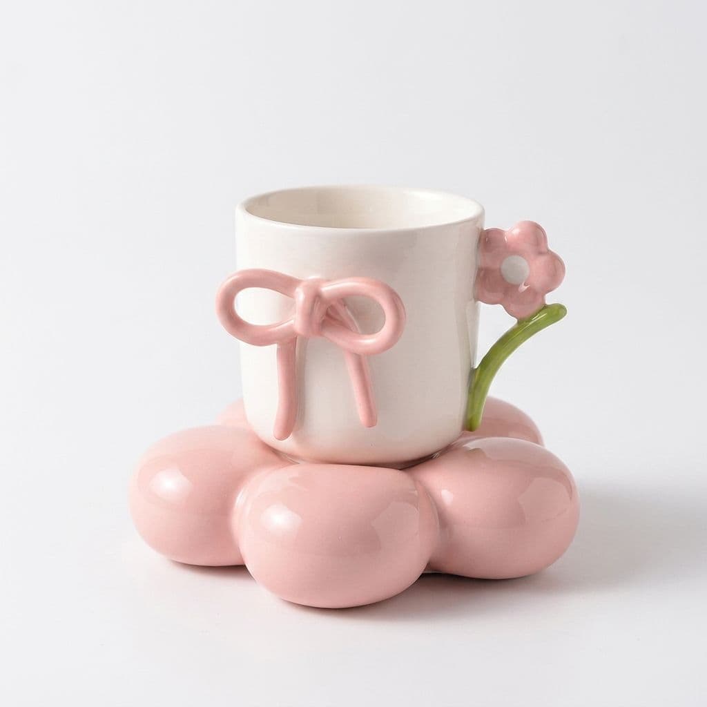 Chunky Petal Teacup and Saucer 325 ml, Blush Pink