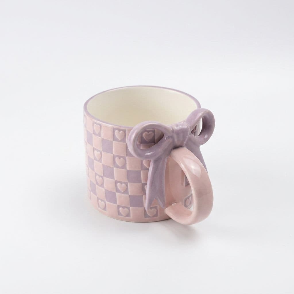 Checkered Bow Mug 450 ml Porcelain, Cherry Red, image 1