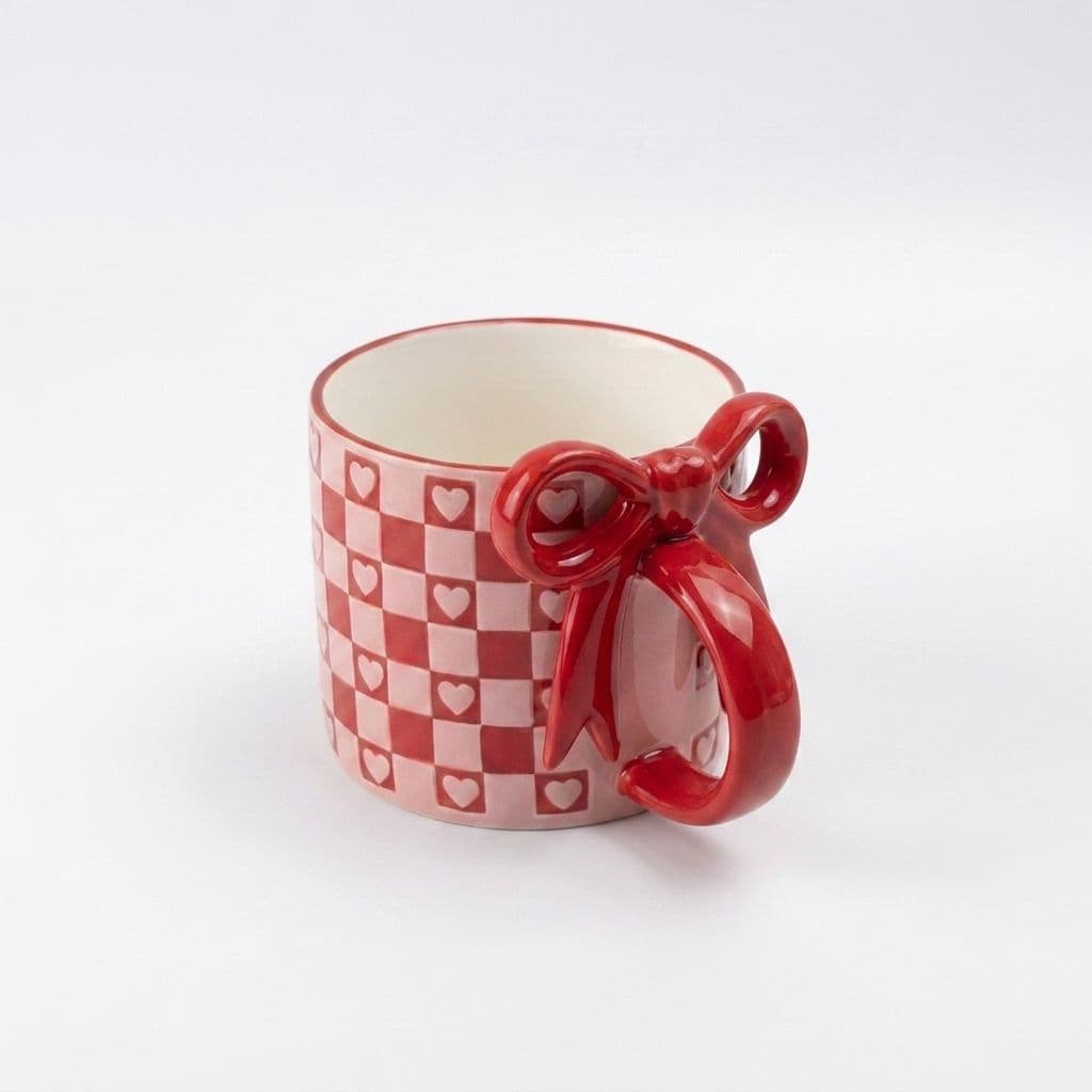 Checkered Bow Mug 450 ml Porcelain