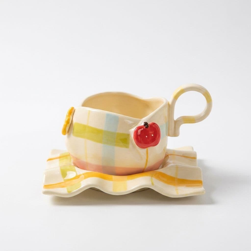 Wavy Plaid Teacup and Saucer