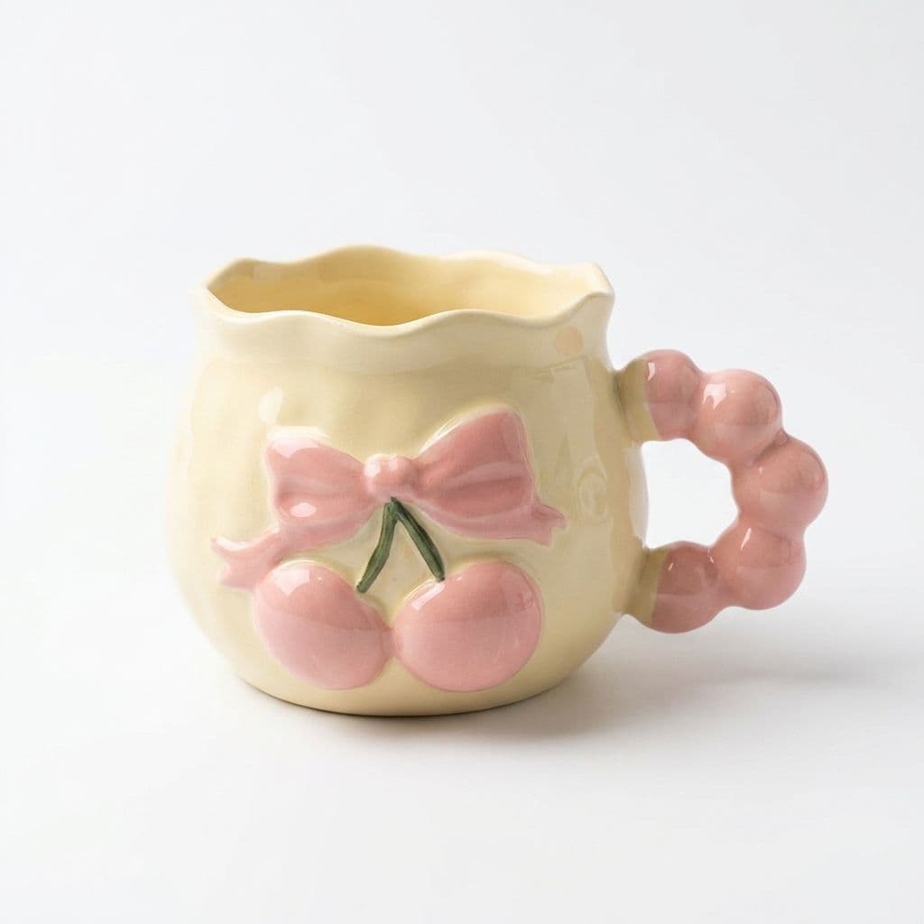 Cherry Bow Mug 280 ml Porcelain, Blush Pink, image 2