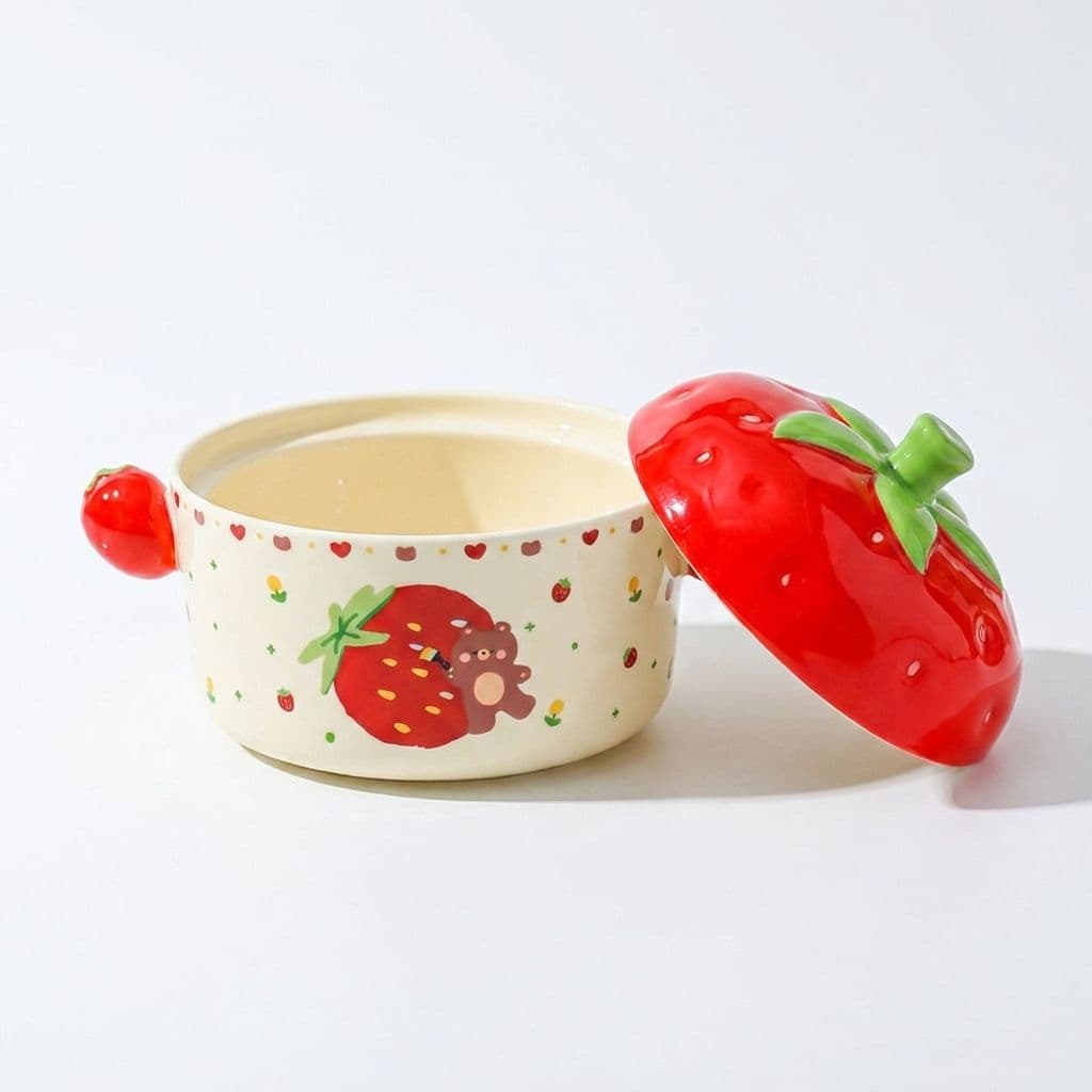 Strawberry Bear Bowl and Lid 800 ml, Red