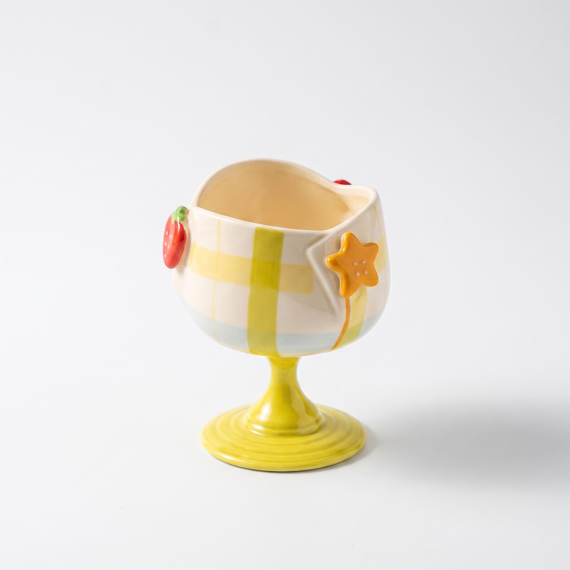 Wavy Plaid Stemmed Cup Porcelain, Lemon Star